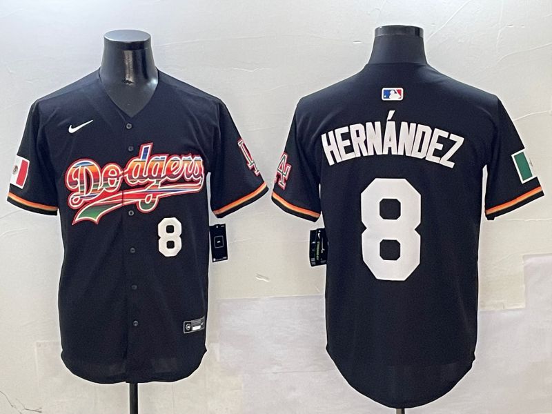 Men Los Angeles Dodgers 8 Hernandez Black rainbow Nike 2025 MLB Jersey style 4